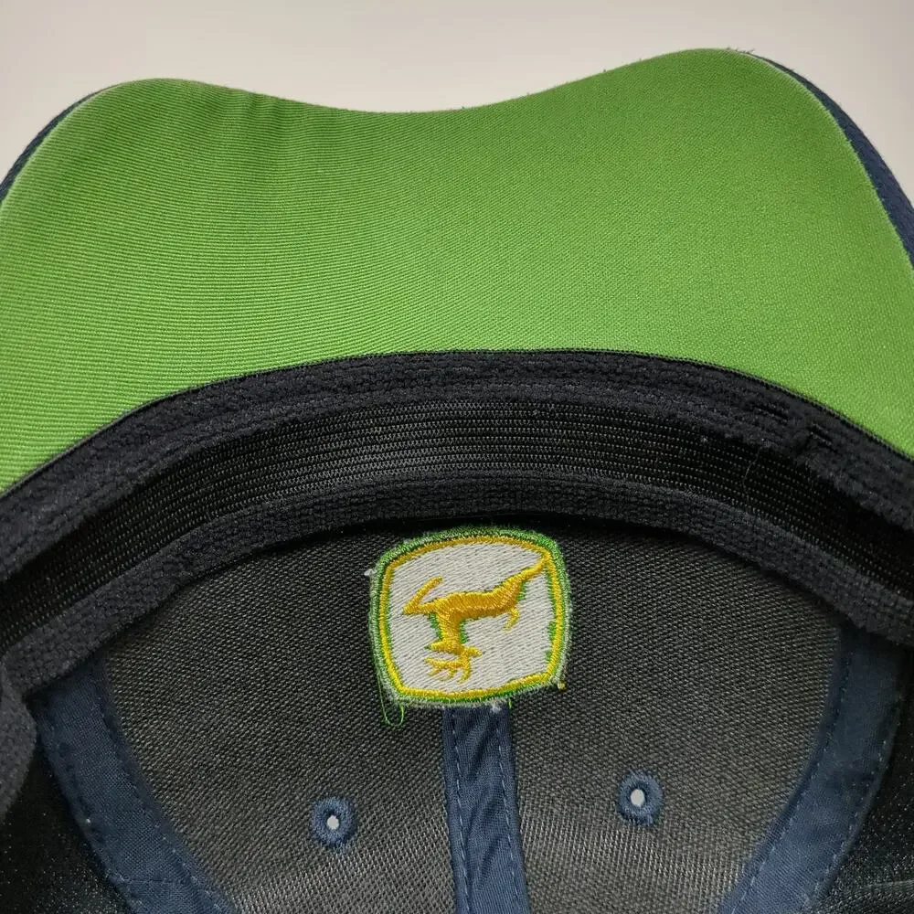 John Deere Baseball Cap Blue One Size Fitted Green Piping Logo Agriculture Hat
